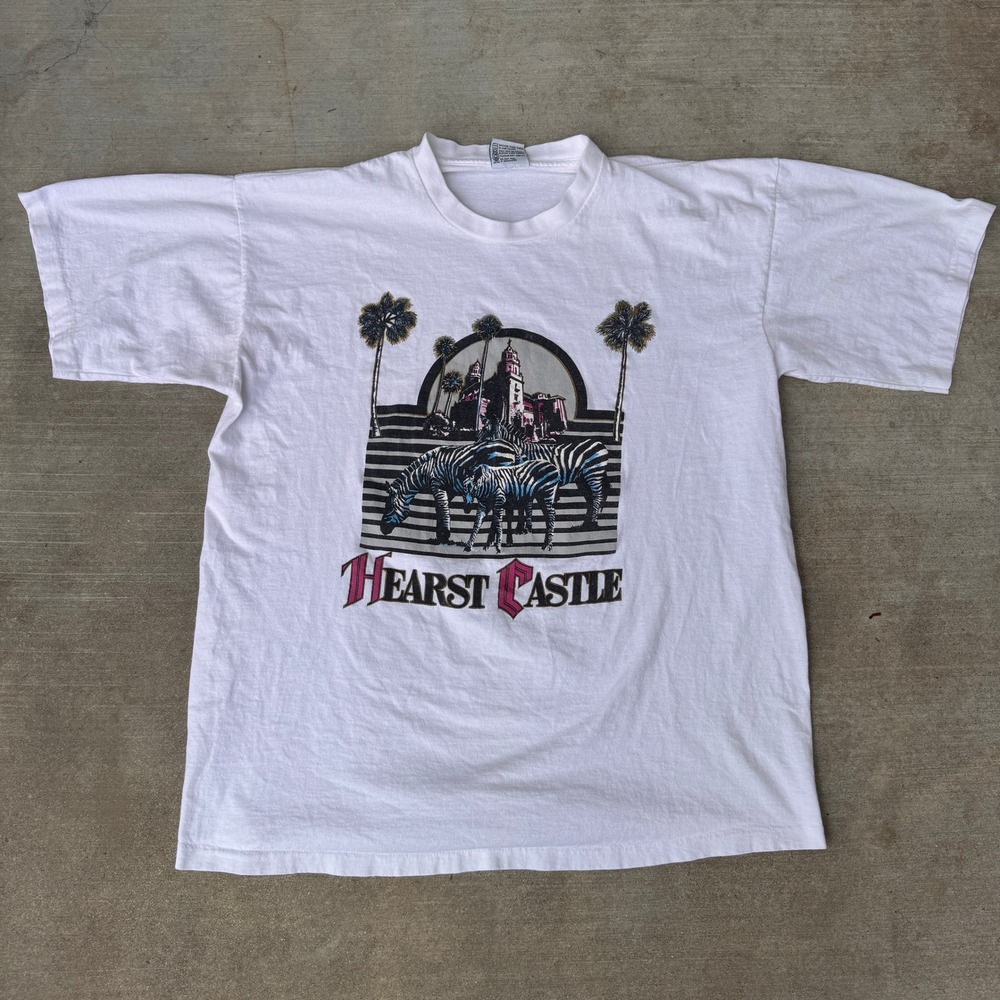 Vintage Hearst Castle Zebra T Shirt XL White 90s Single Stitch Made in USA